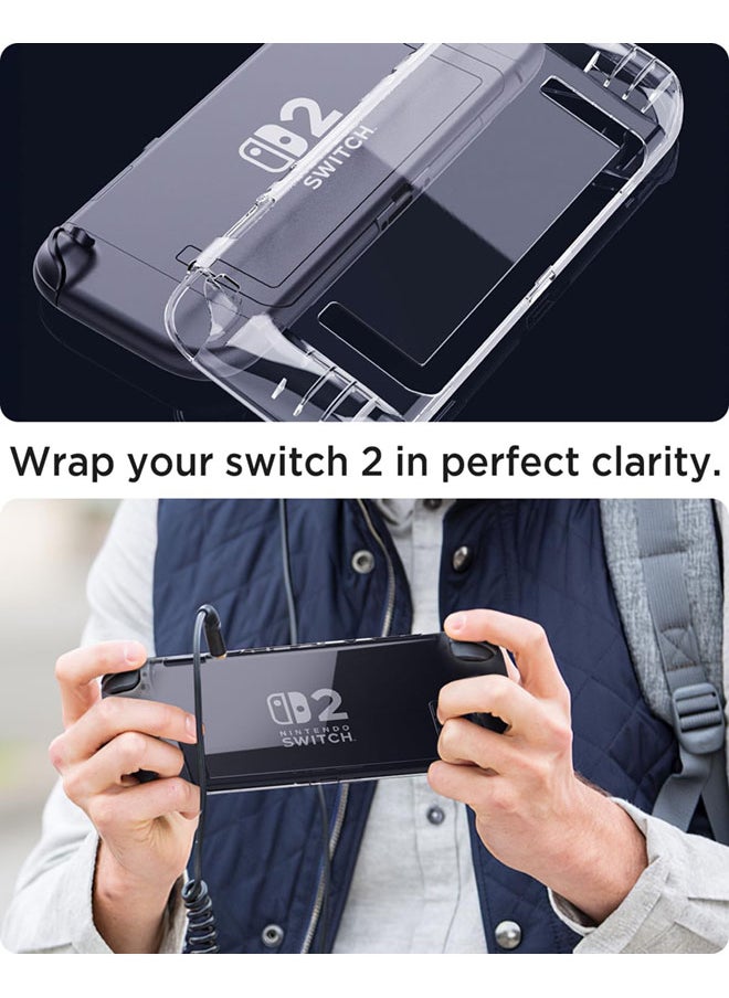 Clear Case for Nintendo Switch 2 with Built-in 2 Game Card Slots, Soft TPU Cover Full-Body Protection Shock-Absorption Anti-Scratch Protective Case for Switch 2 Game Console Game Storage