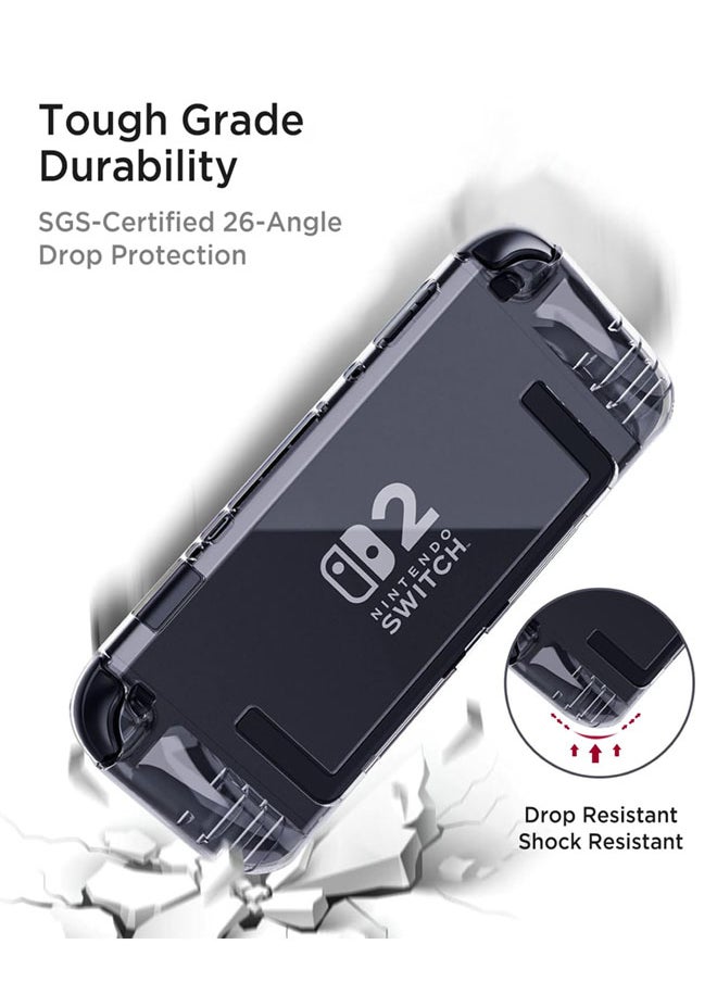 Clear Case for Nintendo Switch 2 with Built-in 2 Game Card Slots, Soft TPU Cover Full-Body Protection Shock-Absorption Anti-Scratch Protective Case for Switch 2 Game Console Game Storage