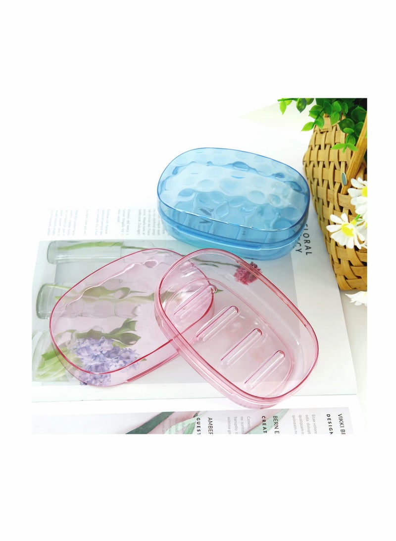 SOLARAE Clear Soap Container Plastic Soap Holder with Lid Extra Large Size Soap Bar Case Soap Box Portable Travel Bar Soap Container for Home Shower Outdoor Camping (4 Pcs, 2 Blue 2 Red) - Image 3
