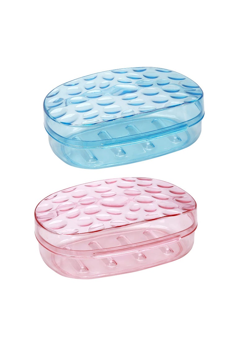 SOLARAE Clear Soap Container Plastic Soap Holder with Lid Extra Large Size Soap Bar Case Soap Box Portable Travel Bar Soap Container for Home Shower Outdoor Camping (4 Pcs, 2 Blue 2 Red) - Image 1