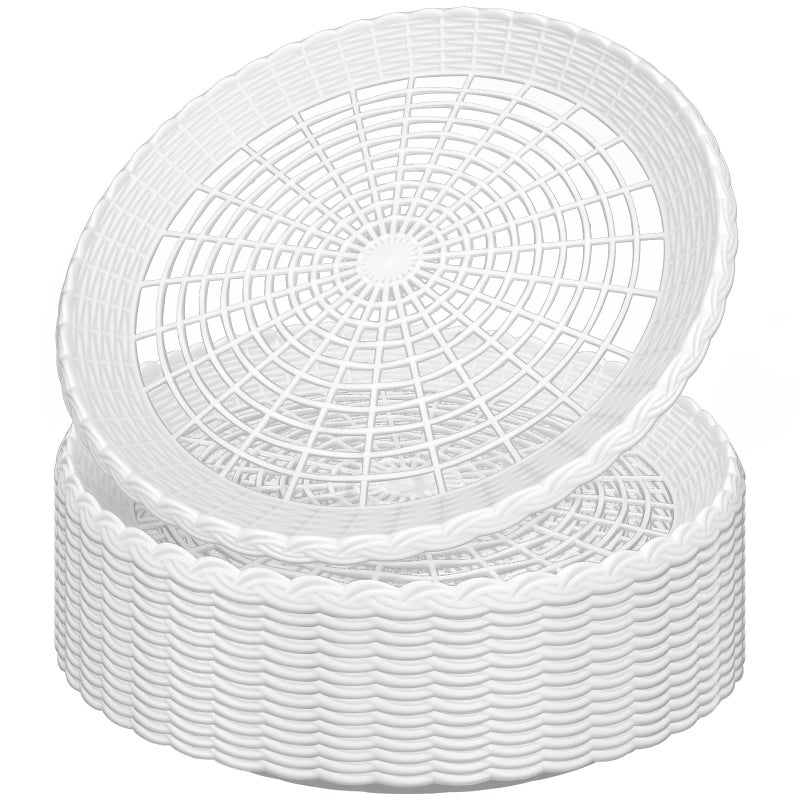 WYOMER 15 Pack 10 White Plastic Paper Plate Holders  Hollow Imitation Rattan Weaving Reusable