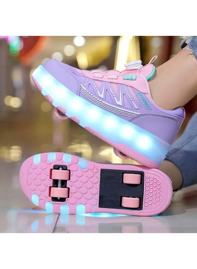 سكاي فيو حذاء تزلج SKYVIEW للأطفال مزود بإضاءة LED وحزام إغلاق بخطاف وحلقة - حذاء تزلج 2 في 1 بعجلات قابلة للسحب والإزالة للأطفال من سن 3 سنوات فما فوق، حذاء تزلج رياضي للجنسين للأولاد والبنات، متوفر بمقاسات مختلفة 31، 32، 33، 34، 35، 36، 37، 38، 39، 40 - Image 1