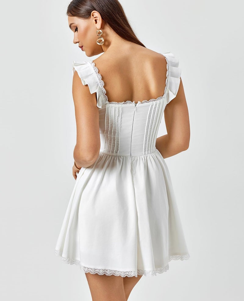GLNEGE Women's Graduation Summer Mini Corset Dress Square Neck Short Ruffle Sleeve A Line Cute Trendy Party Dresses 2026 White - Image 5