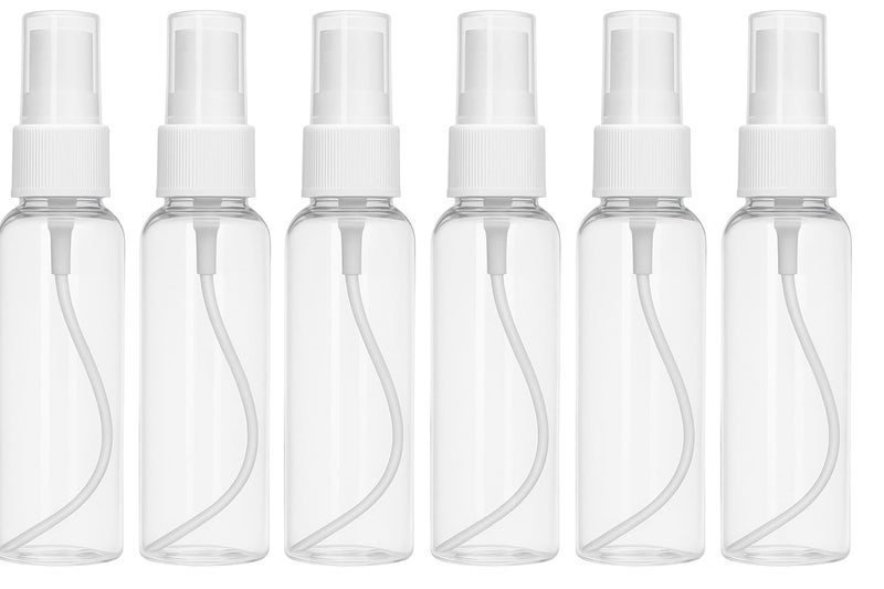 6-Pack Transparent Spray Bottles – 50ml | Refillable, Leakproof, Multi-Purpose for Cleaning, Perfume, Disinfectant