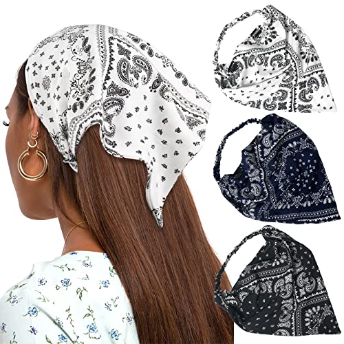 AWAYTR Elastic Hair Scarf Headband 3 PCS Head Scarves with Hair Clips Kerchief Headband for Women (Cashew(Black/Navy/White)) - Image 1