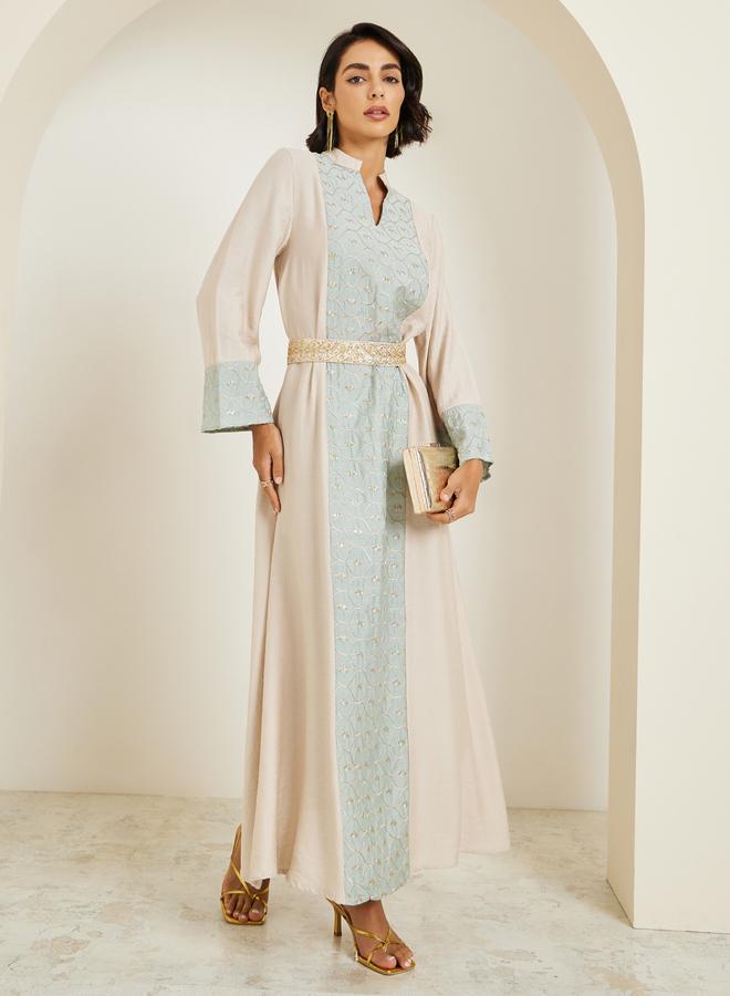 Amirah Women Green Embroidered A-Line Jalabiya - Image 3