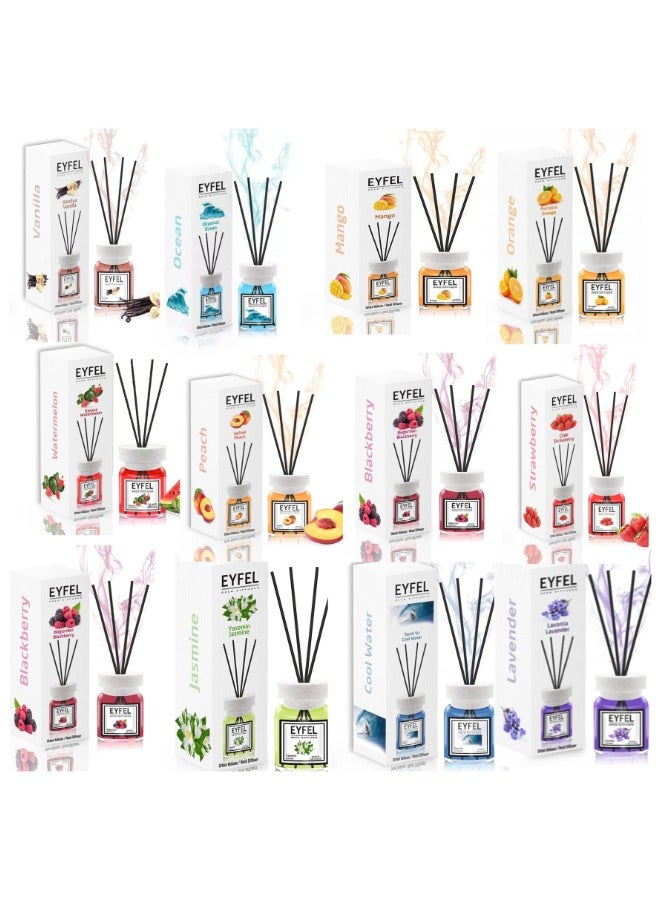EYFEL Pack of 4 Reed Diffuser Combo LAVANDER ORRANGE STRAWBERRY VANILLA 4x120 480ml - Image 1
