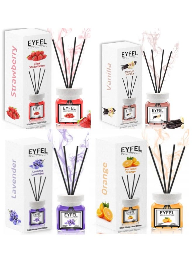 EYFEL Pack of 4 Reed Diffuser Combo LAVANDER ORRANGE STRAWBERRY VANILLA 4x120 480ml - Image 2