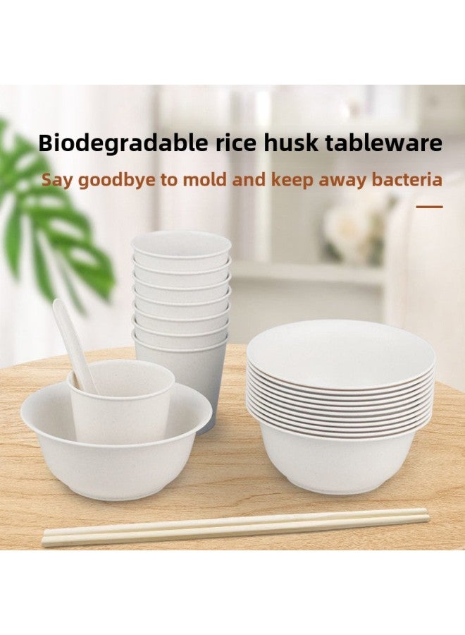 Master Kang Disposable Rice Husk Tableware Banquet Set Ten-person Degradable Outgoing Hand-free Bowl Chopsticks Cup Wedding Banquet-Color:10-person Suit 1 Pack - Image 3