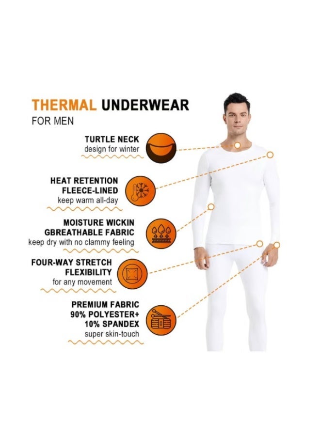 TIKNAL Men’s Thermal Underwear Fleece-Lined Soft Base Layer with Cashmere-Like Feel for Winter White - Image 3