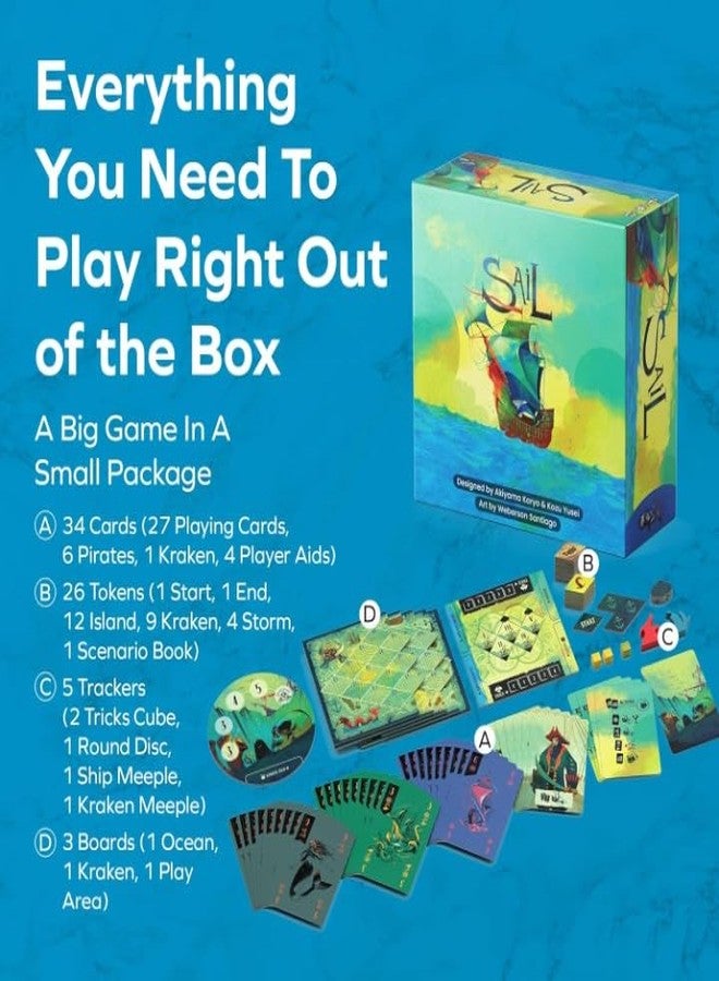 Artnery Sail Cooperative Strategy 2 Player Board Game for Adults and Family - Unique Trick Taking Card Game - Communication Limits and Challenging Scenarios in Small, Travel Size Box (5" x 5" x 2") - Image 4