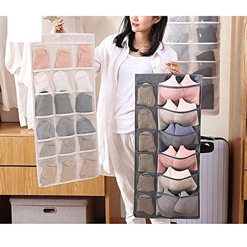 WHOLE MART WHOLE MART DualSided Hanging Closet Organizer with 26 Mesh Pockets Hanger Wall Shelf Organizers for Stockings Panties Bra Socks and Toiletries Accessories Multicolour - Image 3