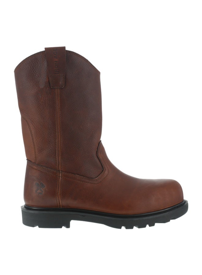 IRON AGE Hauler IA0194 Men’s 11" Wellington Work Boots, Composite Toe, EH Rated, Slip & Oil Resistant, Non-Metallic Pull-On Leather Safety Boots, Ladder Latch Heel, Brown - Image 1