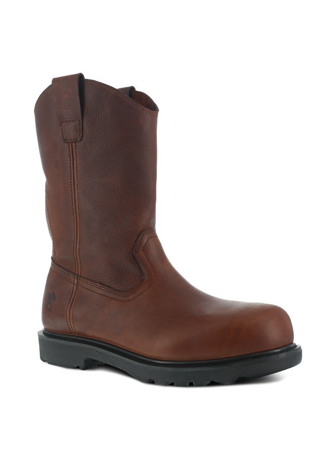IRON AGE Hauler IA0194 Men’s 11" Wellington Work Boots, Composite Toe, EH Rated, Slip & Oil Resistant, Non-Metallic Pull-On Leather Safety Boots, Ladder Latch Heel, Brown - Image 4