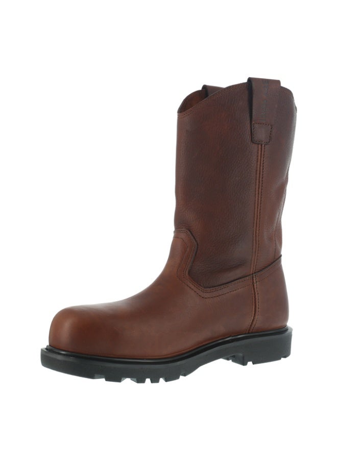 IRON AGE Hauler IA0194 Men’s 11" Wellington Work Boots, Composite Toe, EH Rated, Slip & Oil Resistant, Non-Metallic Pull-On Leather Safety Boots, Ladder Latch Heel, Brown - Image 5