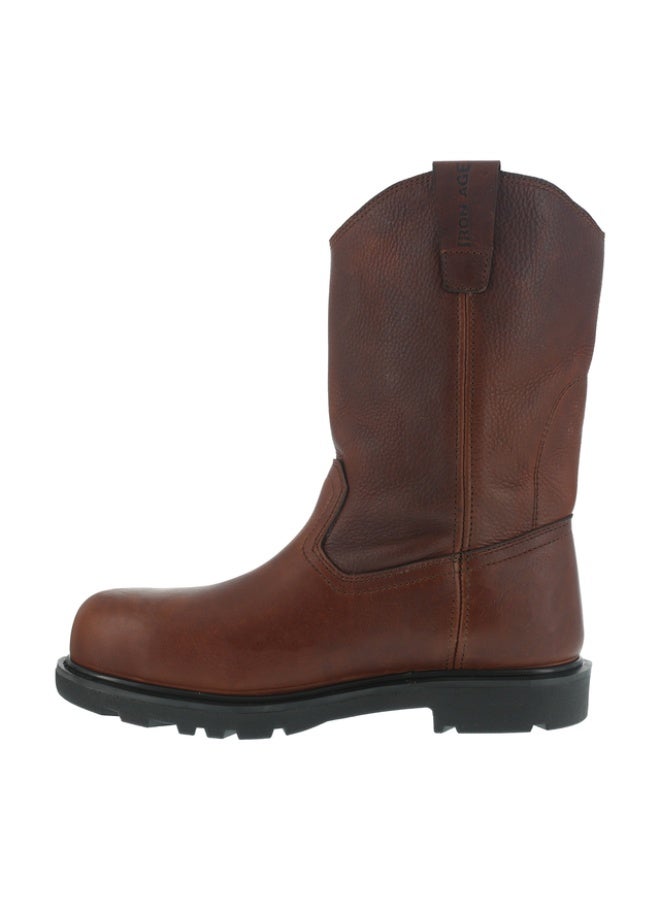 IRON AGE Hauler IA0194 Men’s 11" Wellington Work Boots, Composite Toe, EH Rated, Slip & Oil Resistant, Non-Metallic Pull-On Leather Safety Boots, Ladder Latch Heel, Brown - Image 2