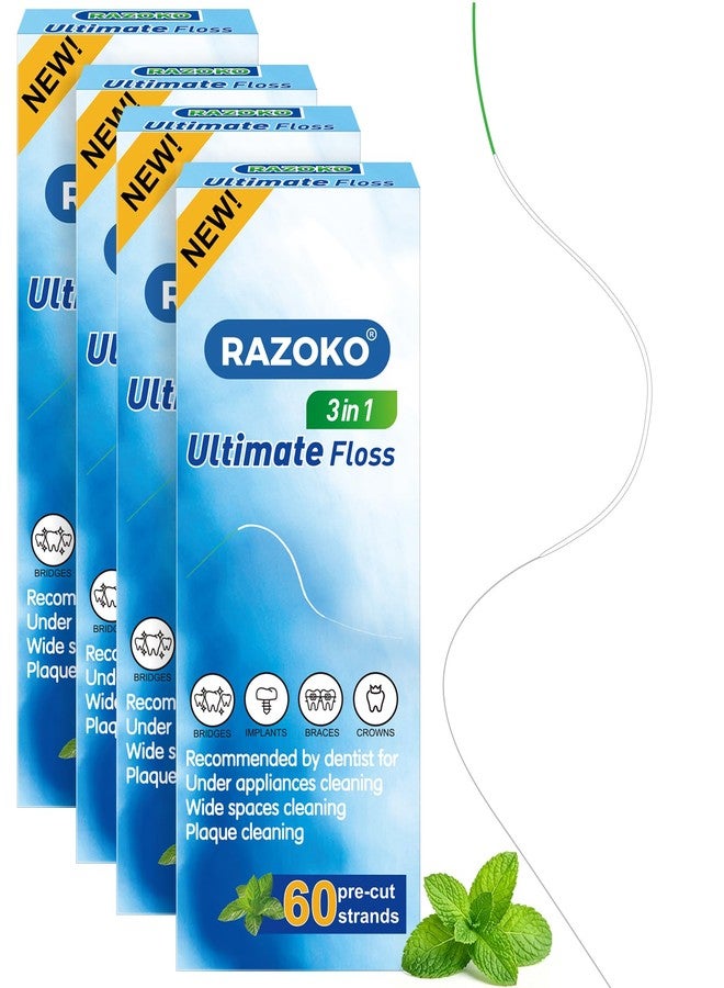 رزوكو خيط تنظيف الأسنان RAZOKO 3 في 1 لتقويم الأسنان والجسور، 240 خيطًا مقطوعًا مسبقًا - Image 1