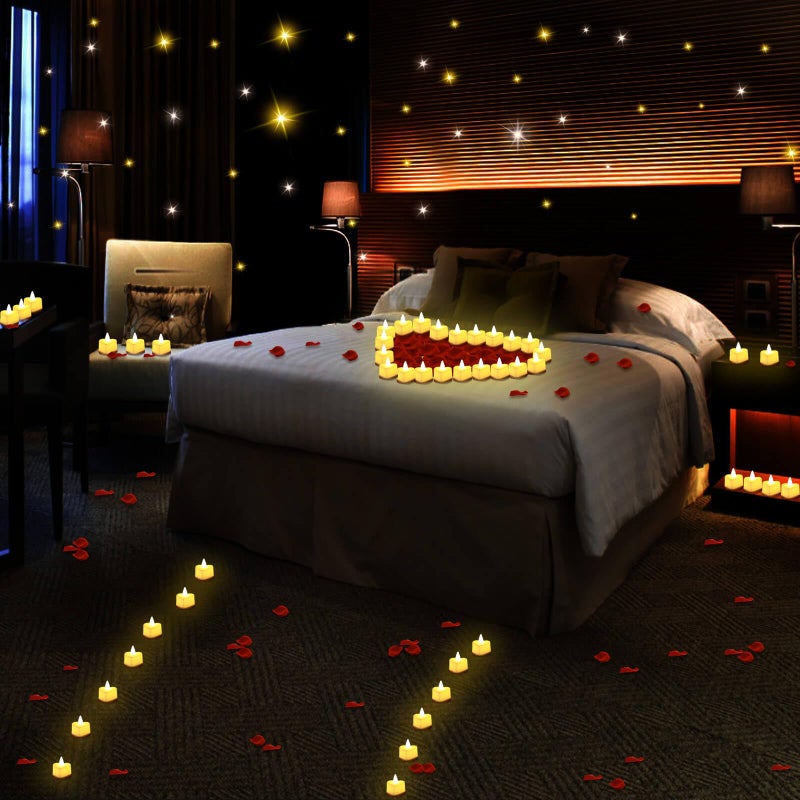 Acejoz Rose Petals and Candles Set, 6000 Pieces Fake Rose Petals and 72 Pieces Heart Candle Lights for Bedroom Romantic Decorations for Special Night, Wedding, Anniversary, Valentines Day - Image 2