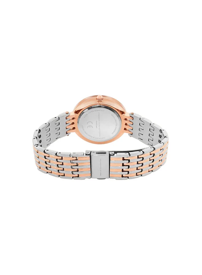 فرنش كونكشن ساعة نسائية كوارتز بقرص ذهبي وردي