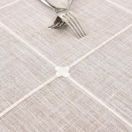 NEWISHER Farmhouse Embroidered Plaid Tablecloth Lattice Fabric Table Cloth Oval Rustic Checkered Table Cover Dining Kitchen Home Decor Party (Brown, 60 x 84 inch) - Image 3