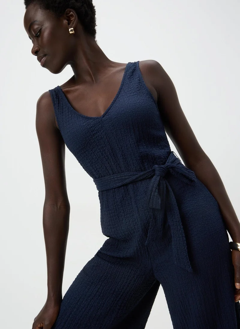ماتلان Navy Textured Crinkle Jumpsuit