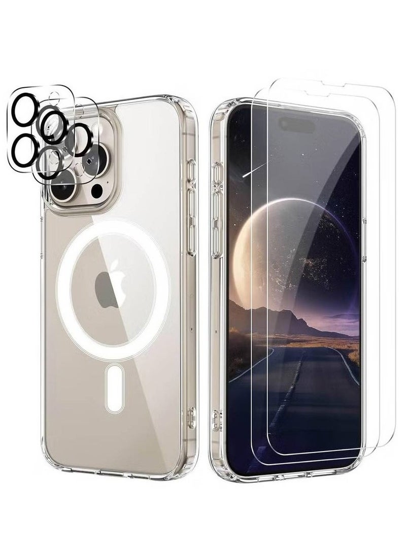 BGM 5-in-1 Magnetic Clear Case for iPhone 15 Pro Max – Compatible, Includes 2x Screen Protectors & 2x Camera Lens Protectors, Scratch-Resistant 