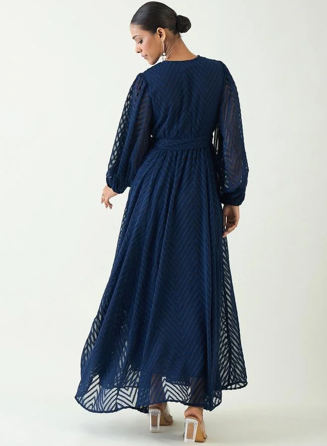 Femmella Femmella Chevron Dobby Wrap Maxi Dress with Waist Tie Detail