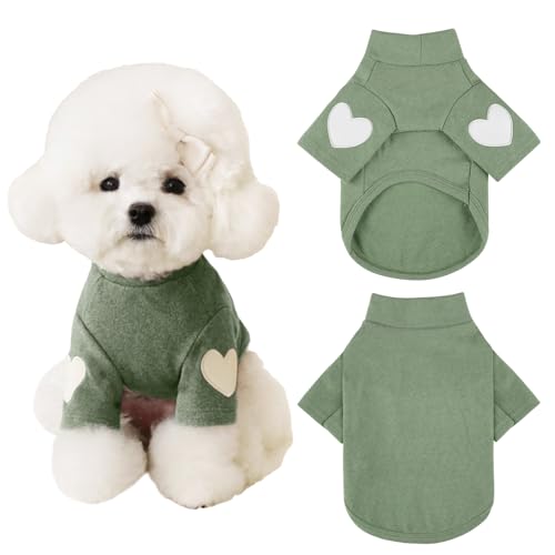 Yaopelky Dog Sweatshirt for Small Medium Dogs Warm Pet T Shirt Dog Clothes with Heart Print Cat Puppy Outfit Doggie Sweatshirts for Teddy,Chihuahua Schnauzer (Green, Medium) - Image 3