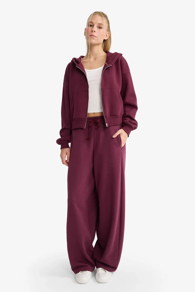 Defacto Cropped Fit Hooded Thick Zippered Sweatshirt