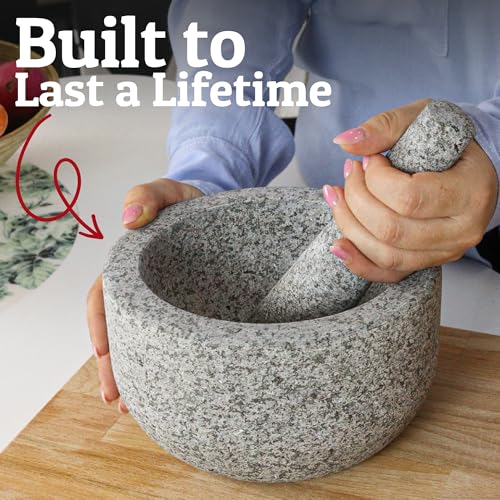 Priority Chef Heavy Duty Extra Large Mortar and Pestle Set, 4 Cup, Hand Carved from Natural Granite, Make Fresh Guacamole, Salsa, Pesto, Stone Grinder Bowl, Herb Crusher, Spice Grinder, Grey - Image 2