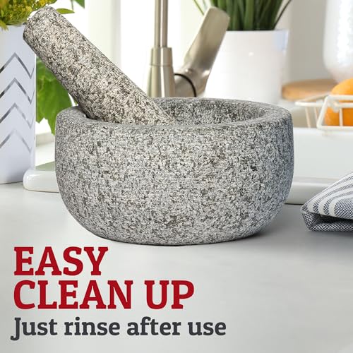 Priority Chef Heavy Duty Extra Large Mortar and Pestle Set, 4 Cup, Hand Carved from Natural Granite, Make Fresh Guacamole, Salsa, Pesto, Stone Grinder Bowl, Herb Crusher, Spice Grinder, Grey - Image 5
