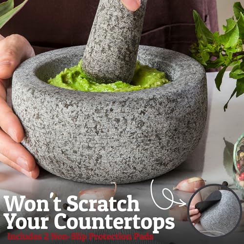 Priority Chef Heavy Duty Extra Large Mortar and Pestle Set, 4 Cup, Hand Carved from Natural Granite, Make Fresh Guacamole, Salsa, Pesto, Stone Grinder Bowl, Herb Crusher, Spice Grinder, Grey - Image 4