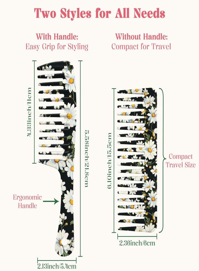 GABraden 2PCS Large Wide Tooth Comb,Handle & No Handle Combo,Effortless Tangle Removal,Cute Large Detangling Wide Tooth Comb,Wet & Dry Hair for Women,Men & Girls(09-Black-Daisy) - Image 2