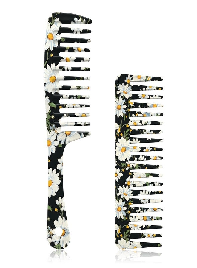 GABraden 2PCS Large Wide Tooth Comb,Handle & No Handle Combo,Effortless Tangle Removal,Cute Large Detangling Wide Tooth Comb,Wet & Dry Hair for Women,Men & Girls(09-Black-Daisy) - Image 1