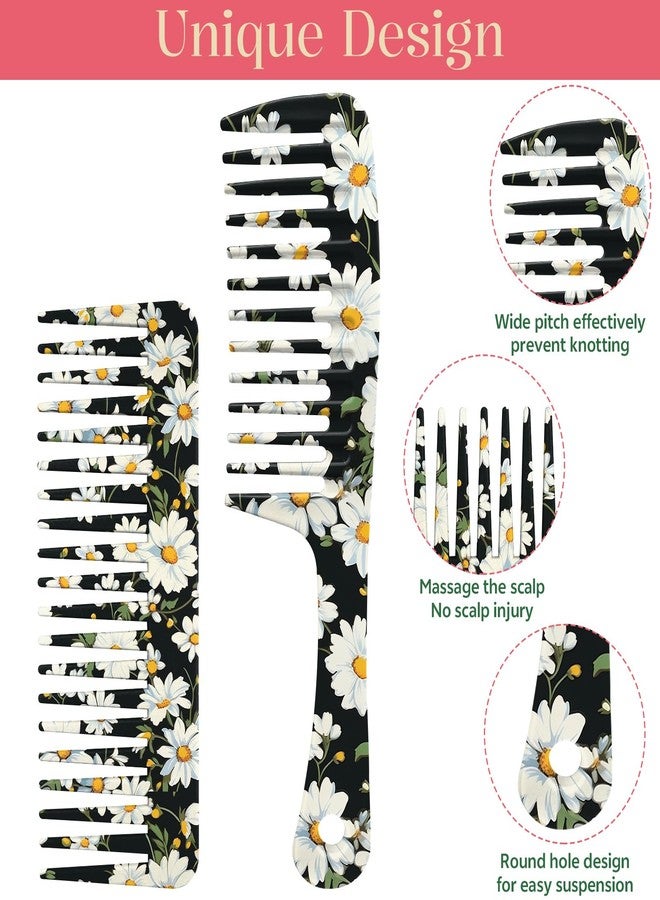 GABraden 2PCS Large Wide Tooth Comb,Handle & No Handle Combo,Effortless Tangle Removal,Cute Large Detangling Wide Tooth Comb,Wet & Dry Hair for Women,Men & Girls(09-Black-Daisy) - Image 3
