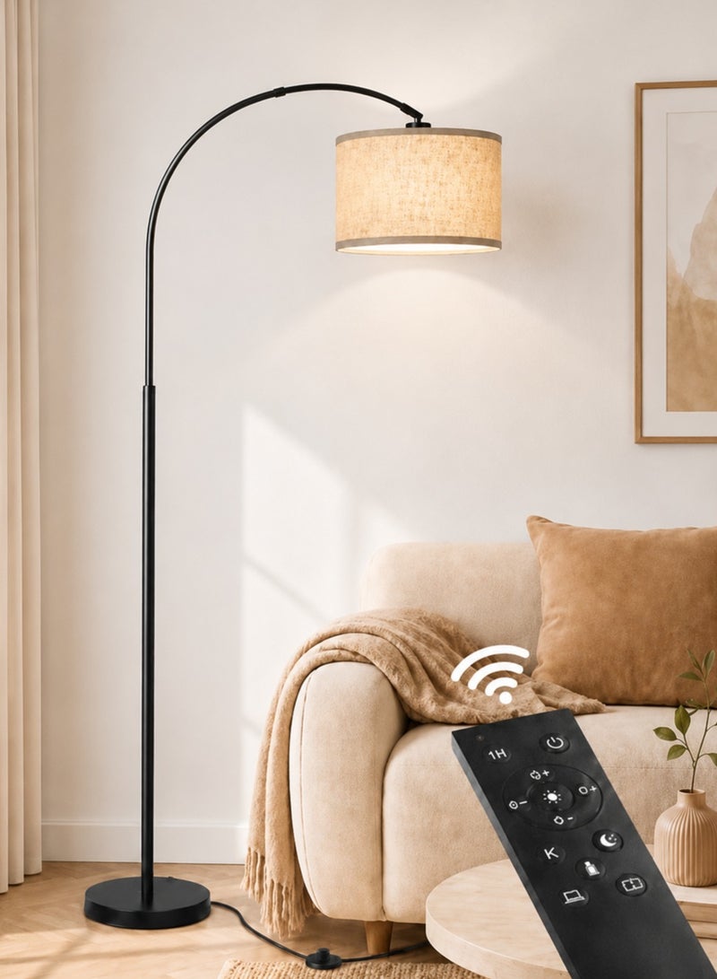OUTON Floor Lamp with Remote Control, 4 Color Temperatures, Stepless Dimmable Standing Lamp,1 Hour Timer,Memory Function, Linen Shade for Living Room & Bedroom, Heavy Base, 180cm - Image 1