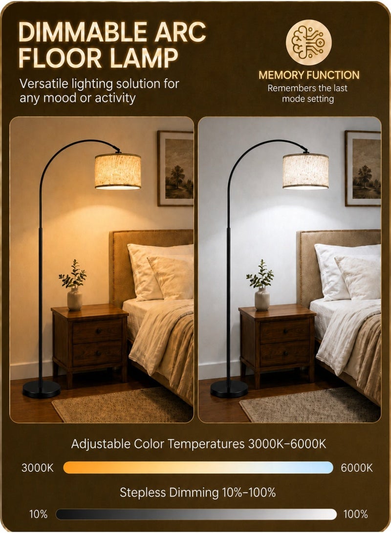 OUTON Floor Lamp with Remote Control, 4 Color Temperatures, Stepless Dimmable Standing Lamp,1 Hour Timer,Memory Function, Linen Shade for Living Room & Bedroom, Heavy Base, 180cm - Image 3