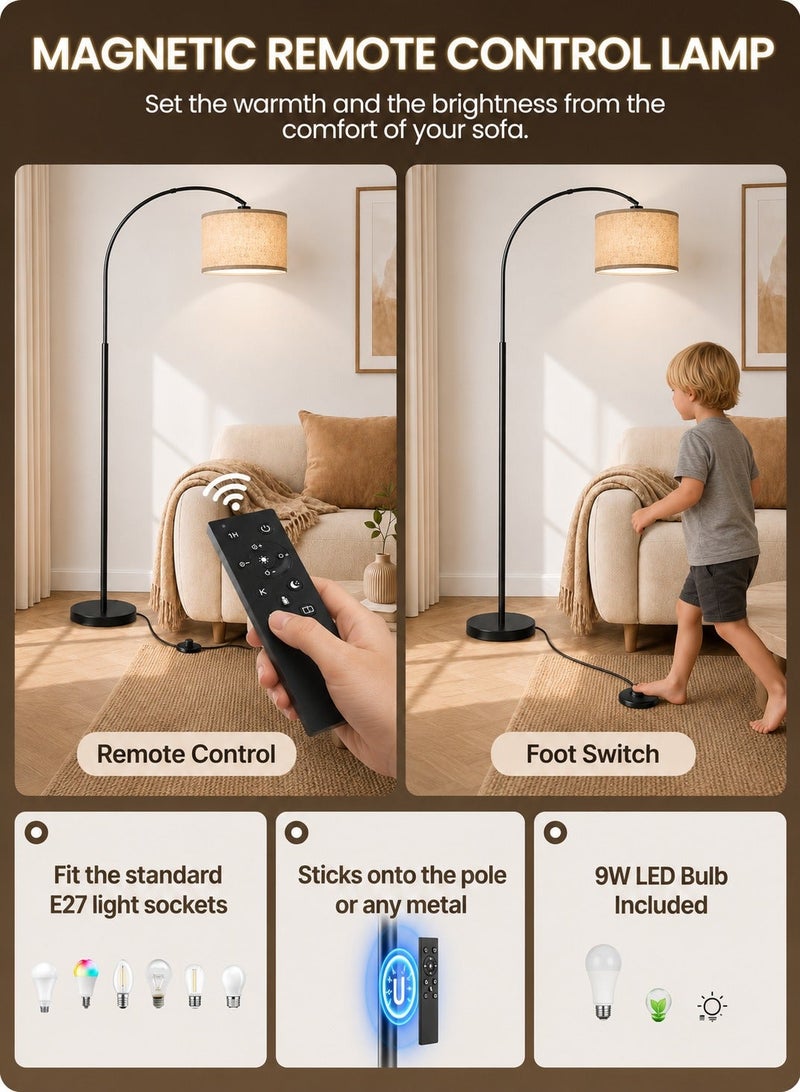 OUTON Floor Lamp with Remote Control, 4 Color Temperatures, Stepless Dimmable Standing Lamp,1 Hour Timer,Memory Function, Linen Shade for Living Room & Bedroom, Heavy Base, 180cm - Image 4