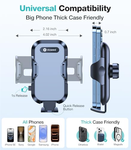 VICSEED Upgrade Ultra Stable Car Phone Holder Mount【Double Lock Metal Clip】 Universal Air Vent Phone Mount,Mobile Cell Phone Holder for Your Car,for iPhone 17 Pro Max 16 and All Phone - Image 4