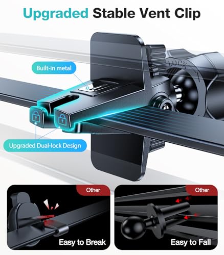VICSEED Upgrade Ultra Stable Car Phone Holder Mount【Double Lock Metal Clip】 Universal Air Vent Phone Mount,Mobile Cell Phone Holder for Your Car,for iPhone 17 Pro Max 16 and All Phone - Image 3