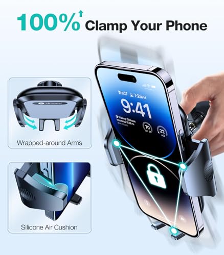 VICSEED Upgrade Ultra Stable Car Phone Holder Mount【Double Lock Metal Clip】 Universal Air Vent Phone Mount,Mobile Cell Phone Holder for Your Car,for iPhone 17 Pro Max 16 and All Phone - Image 2