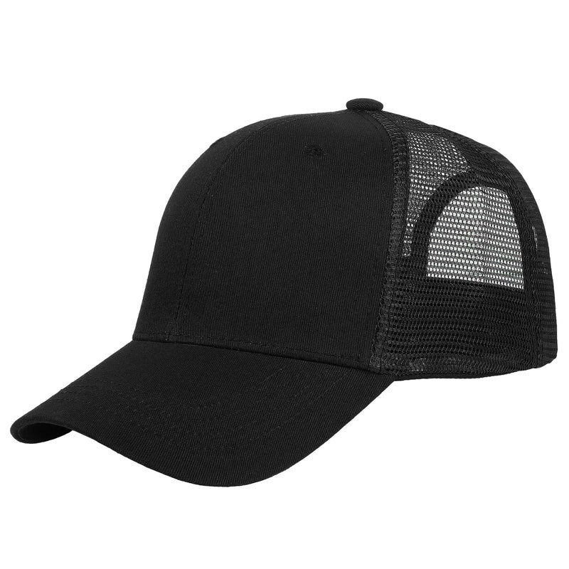 Falari Trucker Hat Baseball Cap Structured Plain Design 6 Panel Adjustable Size Black - Image 2