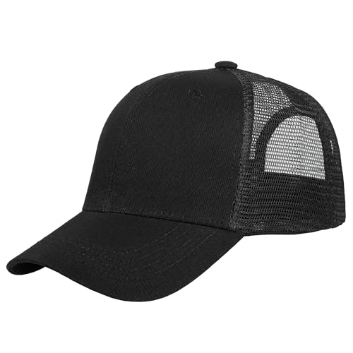 Falari Trucker Hat Baseball Cap Structured Plain Design 6 Panel Adjustable Size Black - Image 1