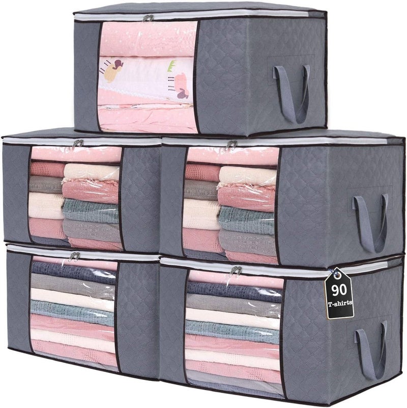 5 Pack Large Storage Bags - 60x40cm Foldable Closet Organizers for Clothing and Bedding - Image 1