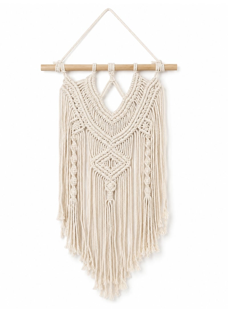 Handmade Boho Wall Macrame with Cotton Tassels in Off White - Image 2