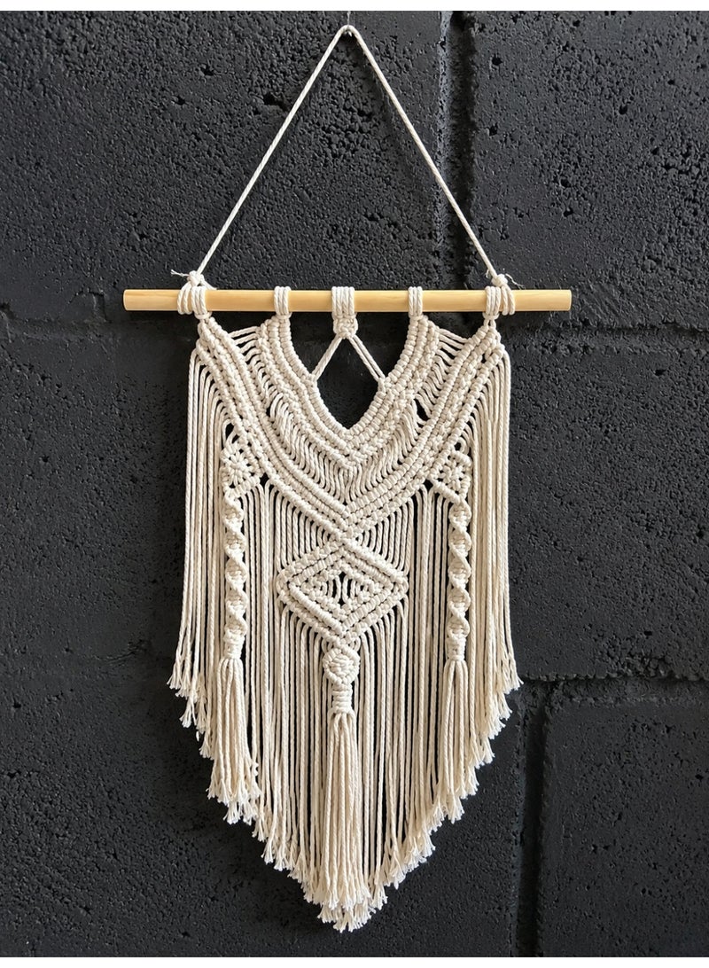 Handmade Boho Wall Macrame with Cotton Tassels in Off White - Image 1