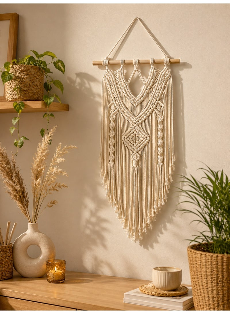 Handmade Boho Wall Macrame with Cotton Tassels in Off White - Image 3