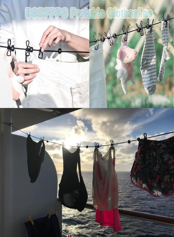 BODFPPC Portable Windproof Travel Clothesline BODFPPC， with 12 Clothespins and 14 Anti-Skid Clips for Outdoor Camping,Vacation Hotel,Balcony,Backyard (Blue+Black) - Image 2