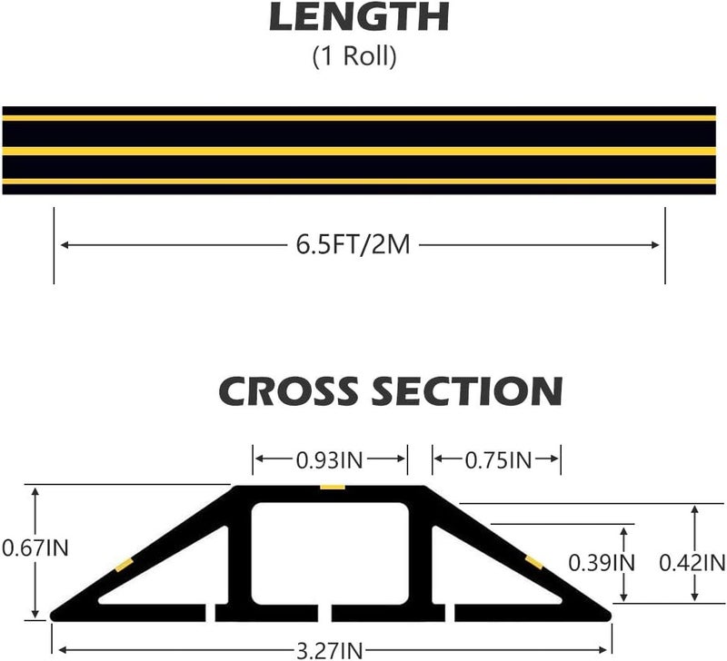 Papillon 6.5Ft Cord Covers for Wires on Floor, 3-Channel Floor Cord Cover with Anti-Slip Base & Yellow Warning Strips, Extension Cord Covers for Floor, Ideal for Home, Office, Outdoor Use - Image 2