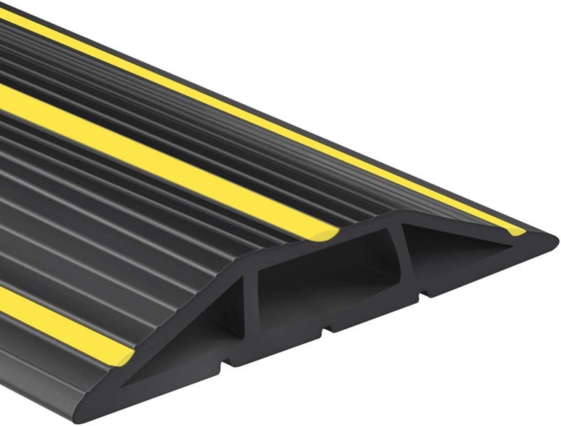 Papillon 6.5Ft Cord Covers for Wires on Floor, 3-Channel Floor Cord Cover with Anti-Slip Base & Yellow Warning Strips, Extension Cord Covers for Floor, Ideal for Home, Office, Outdoor Use - Image 1